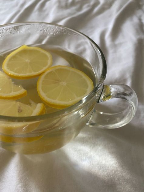 Lemon Water Aesthetic Instagram, Water Yellow Aesthetic, Water And Lemon Aesthetic, Spring Clean Aesthetic, Drink Tea Aesthetic, Tea Vision Board, Water With Lemon Aesthetic, Lemon Drink Aesthetic, Water Drink Aesthetic