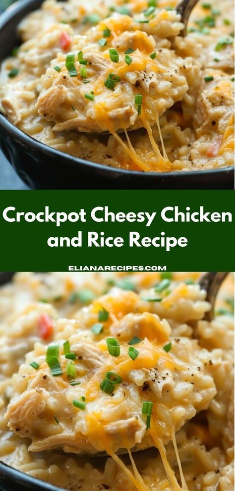 Crockpot Cheesy Chicken And Rice, Chicken Thigh And Rice Recipe, Crockpot Cheesy Chicken, Crockpot Rice Recipes, Chicken And Rice Crockpot, Crockpot Chicken Dinners, Cheesy Chicken And Rice, Convenient Dinner, Gluten Free Crock Pot Recipes