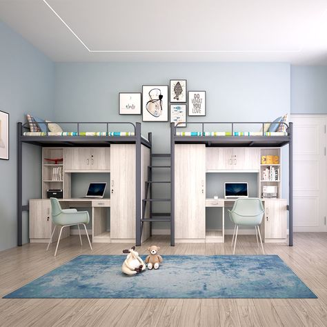 Loft Bed 2 Persons, Beds For Two People, Modern Bunk Beds With Study Table, 2 Bunk Bed With Desk, Bed For 2 Kids Small Rooms, 2 Kids Room Design Boy And Girl, Loft Bed For 2 People, Double Loft Bed With Desk, Girl Bedroom Designs For Kids Bunk Bed