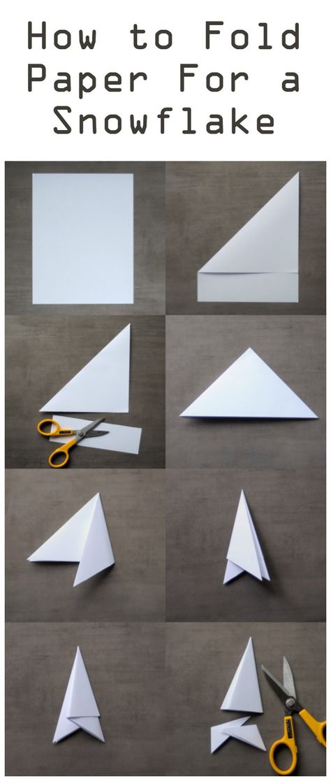 How to fold paper to make a snowflake Paper Flakes Diy, How To Fold Paper For Snowflakes Easy, How To Fold For Paper Snowflakes, Easy Paper Snowflakes Diy, Snowflake Pattern Paper, How To Cut Snow Flakes Out Of Paper, Snow Flake Paper Pattern, How To Do A Snowflake Paper, How To Do Snowflakes Paper