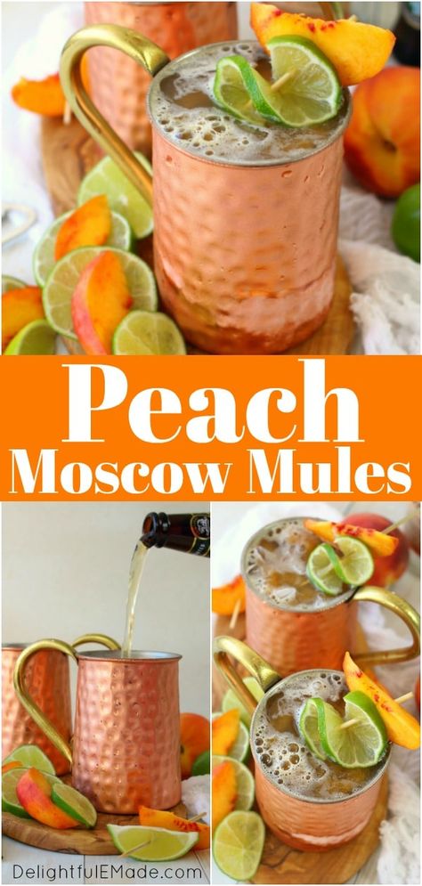 Seasonal Moscow Mules, Mules Drinks Cocktail Recipes, Mule Drink Recipes Ginger Beer, Fruity Moscow Mule Recipe, Peach Mule Drink Recipes, Summer Moscow Mule Recipe, Mules Drink Recipes, Peach Snaps Cocktails, Drinks With Ginger Beer