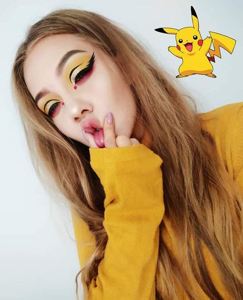 Pikachu Makeup, Pokemon Makeup, Pikachu Costume, Halloweenský Makeup, Holloween Makeup, Eye Makeup Images, Makeup Humor, Graphic Eyeliner, Edgy Makeup