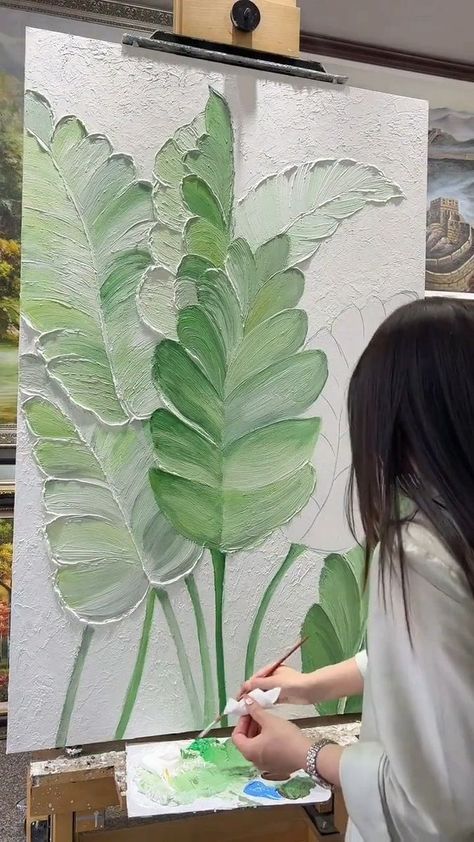 70K views · 1.3K reactions | Green Banana Leaf Texture Painting Large Green Leaves Canvas Wall Art Decor Leaf Oil Painting Order our best selling 3D art canvas paintings and 100% handmade textured art with personalized dimensions. Shop now with free worldwide shipping. #walldecor #walldesign #wallart #wallartdecor #wallartdesign #wallartideas #wallartdecoration #texturedpainting #texturedart #texturedesign #painting #paintingart #paintingideas #acrylicpainting #acrylicpainting #canvasartwork Leaf Oil Painting, Banana Leaf Art, Green Banana, Leaf Texture, 3d Painting, Painted Leaves, Canvas Art Wall Decor, Banana Leaf, Leaf Art