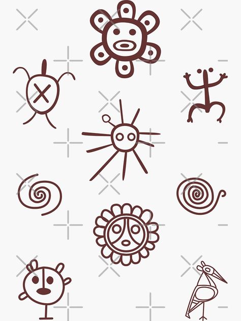 "Tainos Symbols Set Puerto Rico Brown" Sticker by byDarling | Redbubble Small Puerto Rico Tattoo, Tainos Puerto Rico, Taino Symbols Puerto Rico, Coqui Tattoo, Taino Art, Puerto Rico Tattoo, Taino Tattoos, Taino Symbols, Taino Indians