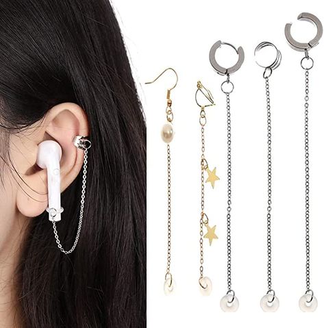 Amazon.com: Anti-Lost Earrings Hook for Airpods,AirPods Pro Anti Lost Ear Clips Pendant for Women and Girls,Earring Hanging Chain for Airpods Suitable for Hiking/Jogging/Working/Running/Gym -5 Pairs : Electronics Ear Cuff Chain, Pearl Chain Necklace, Ear Clips, Ear Earrings, Earring Hook, Pendant For Women, Gold Eyes, Earring Display, Zircon Ring