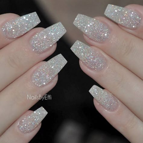 Glitter Nails Glitter Tip Nails, Wedding Nails Glitter, Super Nails, Sparkle Nails, Ballerina Nails, Nail Designs Glitter, Sparkly Nails, Silver Nails, Prom Nails