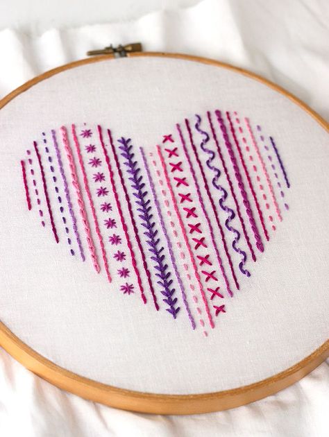 DIY: Heart Embroidery Sampler (For Beginners) Cross Stitch, Embroidery Patterns, Embroidery Designs, Hand Embroidery, A Cross, Hand Embroidery Designs, Designs Ideas, A Heart, Coin Purse