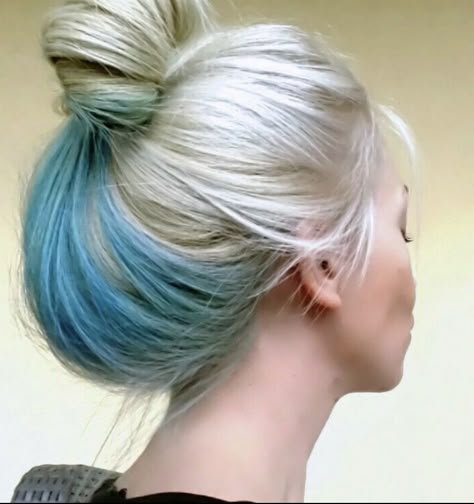 Teal And Platinum Hair, Peekaboo Hair Color Blue And Blonde, Blonde Hair Blue Peekaboo, Turquoise And Blonde Hair, Blonde Hair Blue Underneath, Blonde Hair With Teal Underneath, Platinum Blonde And Blue Hair, Light Blue Highlights In Blonde Hair, Blonde And Turquoise Hair