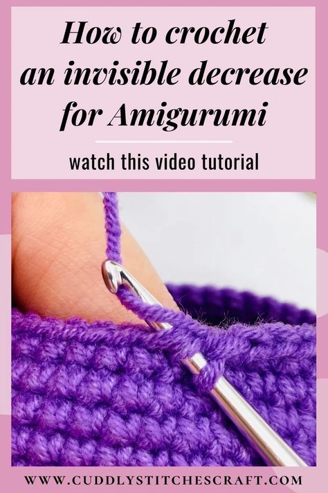 In this video tutorial, I'm going to show you how to crochet an invisible decrease for Amigurumi. There are two reasons why I prefer crocheting with the invisible decrease. First reason is to avoid big holes in your work. And the second reason is to minimise the bumbs when decreasing. The invisible decrease method will make your work look neater and tighter. Visit my blog for more free Amigurumi patterns and tutorials you'll love! #amigurumi #crochet #crochettoys #crochetanimals #... Invisible Decrease Crochet, Invisible Decrease, Left Handed Crochet, Crochet Sloth, Single Crochet Decrease, Invisible Stitch, Crochet Frog, Crochet Decrease, Easy Crochet Projects