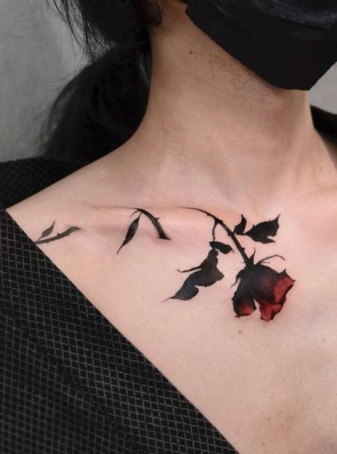 Black Rose And Thorns Tattoo, Rose Thorn Tattoo, Butterfly Concept, Between Chest Tattoo Female, In Between Chest Tattoo Female, In Between Chest Tattoo, My Own Tattoo, Thorn Tattoo, Clavicle Tattoo