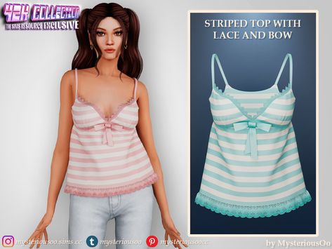 The Sims Resource - Y2K - Striped top with lace and bow Sims 4 2000s Cc, Sims Four Cc, Sims 4 Female Clothes, Sims Family, Sims Aesthetic, Cc Top, Sims4 Custom Content, Sims 4 Content, Sims 3 Mods