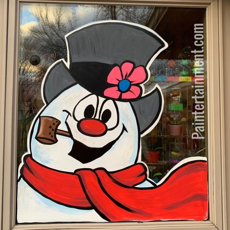 Christmas Window Painting Nativity, Frosty The Snowman Window Painting, Santa Window Art, Grinch Window Painting Ideas, Charlie Brown Christmas Window Painting, Rudolph Window Painting, Penguin Window Painting, Window Paintings Christmas, Christmas Window Mural