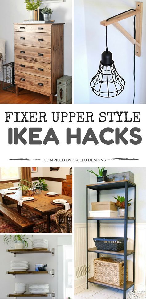 15 IKEA Hacks To Add Fixer Upper Style To Your Home Ikea Furniture Ideas, Fixxer Upper, Country Farmhouse Decor Kitchen, Rental Remodel, Exposed Wood Ceilings, Furniture Refinishing Ideas, Joanne Gaines, Ikea Toy Storage, Rustic Chic Design