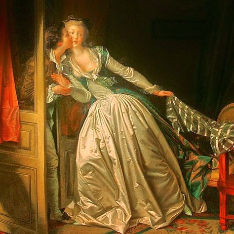 Jean-Honoré Fragonard | Rococo Era painter Romanticism Paintings, Stolen Kiss, Rococo Painting, Jean Honore Fragonard, Rococo Art, Print Skirts, Night Watch, Historical Painting, Historical Art