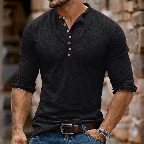 Men's Henley Shirt Tee Top Long Sleeve Shirt Solid Color Henley Outdoor Casual Long Sleeve Button Clothing Apparel Fashion Daily T shirt #tshirt t-shirt #t_shirt t shirts #tshirts t-shirts #t_shirts T shirt design #tshirtdesign T-shirt designs #t_shirtdesign T shirts designs #tshirtsdesigns 1.61 Mens Clothing Styles Business Casual, Rugged Business Casual Men, Classy Casual Mens Fashion, Types Of T Shirts Men, Summer Man Fashion, Mens Clothes Styles, Cool Guy Fashion, Men’s Henley, Mens Fashion Business Professional