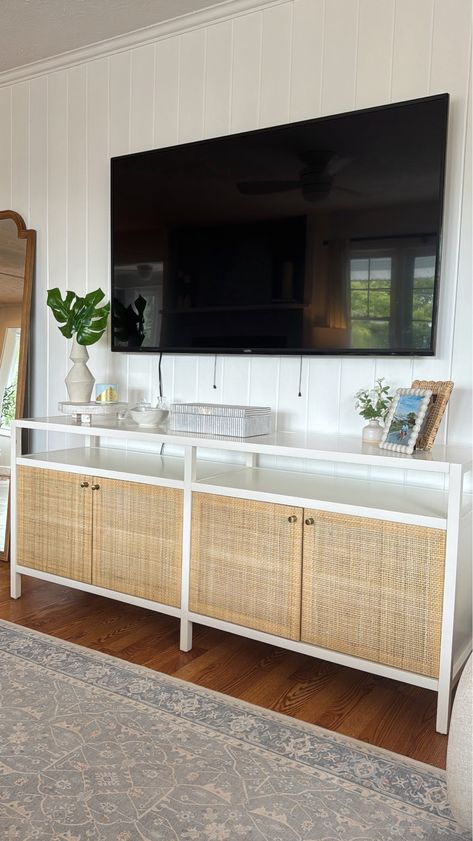 Springville Caned Door TV Stand - … curated on LTK Beach House Tv Stand, Coastal Tv Console, Dresser As Tv Stand, Narrow Tv Stand, Under Tv Decor, California Coastal Interior Design, Tv Console Modern, Target Tv Stand, Bedroom Coastal