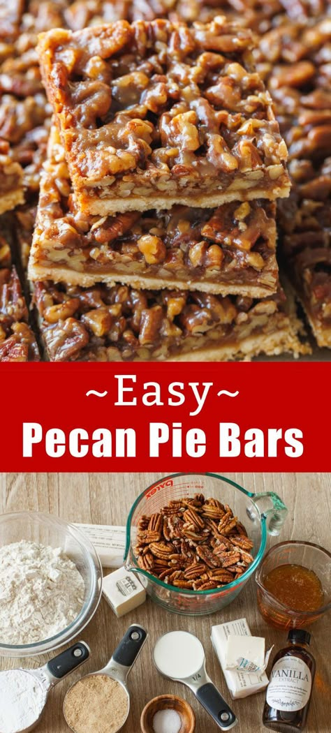 These easy Pecan Pie Bars are loaded with pecans in a homemade caramel over a shortbread crust. Add Pecan Squares to your holiday cookie platter! Pecan Deserts Easy, Pecan Bars With Pie Crust, Americas Test Kitchen Ultra Nutty Pecan Bars, Best Pecan Bars Ever, Pecan Bars With Sugar Cookie Crust, Pecan Cookie Bars Recipe, Dessert Recipes Pecans, Pecan Squares Recipe Easy, Pecan Pie Bars Natashas Kitchen