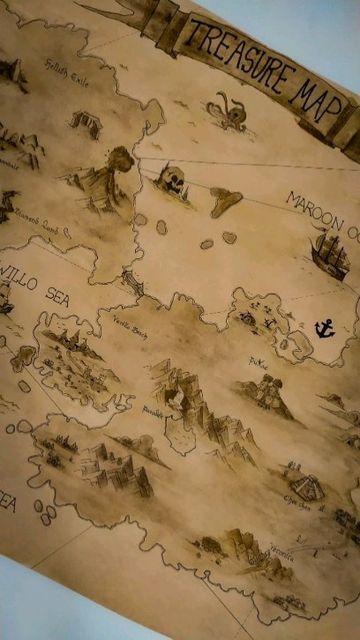 Treasure Map Craft, Rice Map, Treasure Painting, Treasure Map Drawing, Artist Tiktok, Alan Menken, Old Man Portrait, Upcoming Anime, Treasure Map