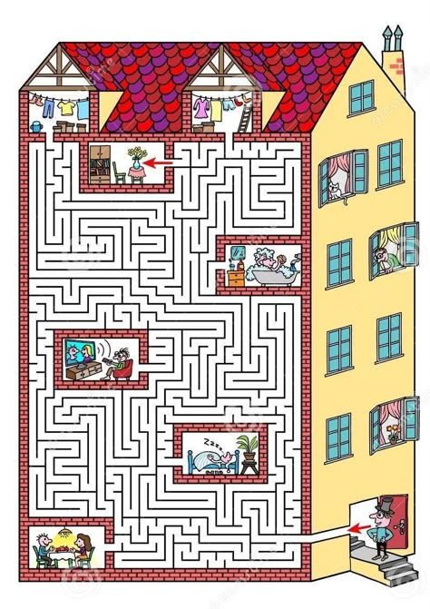 Labirin Game, Maze Activities For Kids, Maze House, Hard Mazes, Mazes For Kids Printable, Visual Perceptual Activities, Hidden Picture Puzzles, Maze Worksheet, Printable Mazes