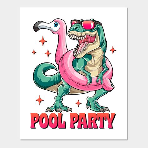 Dinosaur Pool Party Ideas, Dinosaur Pool Party, Pool Party Cakes, Rock N Roll Art, Funny Flamingo, Flamingo Shirt, Dinosaur Funny, Dino Party, Cool Notebooks