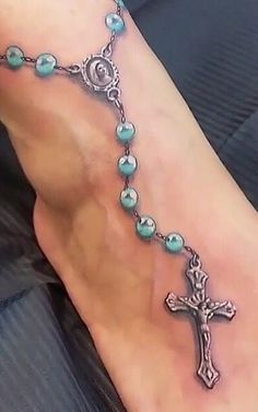 Rosary Tattoo For Women Arm, Rosary Ankle Tattoos, Rosary Tattoo Arm, Roseary Tattoo, Anklet Tattoos For Women, Rosary Bead Tattoo, Rosary Tattoo, Ankle Bracelet Tattoo, Ankle Tattoos For Women