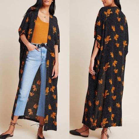 Brand New With Tags Anthropologie Bel Kazan Sadie Duster Kimono This Ankle-Skimming Layer Lends An Enchanting Touch To Daily Ensembles. Rayon Open Front Hand Wash Imported Dimensions 56"L Kimonos, Bel Kazan, Duster Outfit, Black Duster, Sequin Kimono, Duster Kimono, Floral Duster, Velvet Kimono, Womens Thermal