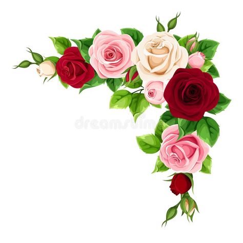 Red, pink and white roses. Vector corner background. stock illustration Simple Background Design, Instagram Logo Transparent, White Flower Bouquet, Wedding Background Decoration, Photo Album Design, Rose Flower Wallpaper, Rose Frame, Red Rose Flower, Pink And White Flowers