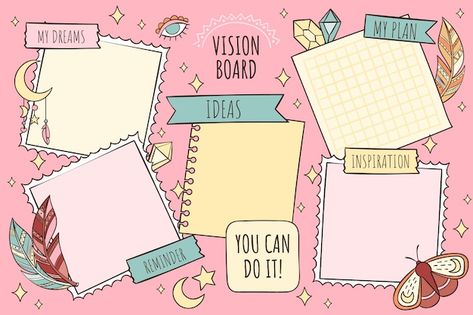 Drawn Vision Board, Vision Board Illustration, Vision Board Party Themes, Free Vision Board Template, Board Illustration, Free Vision Board, Vision Board Template, Vision Board Party, Scrapbook Template