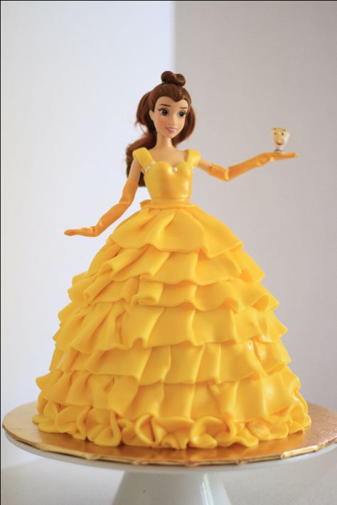 Belle Cake Beauty and the Beast Cake Belle Barbie Cake, Belle Cakes Birthday, Belle Cake Ideas, Cake Beauty And The Beast, Belle Birthday Cake, Princess Belle Cake, Beauty And The Beast Cake Birthdays, Barbie Dress Cake, Beauty And The Beast Cake