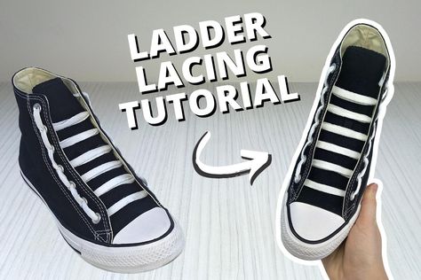 Ladder Shoe Lacing, Ladder Lace Shoes Tutorial, How To Ladder Lace Shoes, Lattice Lacing Shoes, How To Tie Converse, Lace Your Shoes, Lace Converse Shoes, Lace Converse, Lightning Shoes