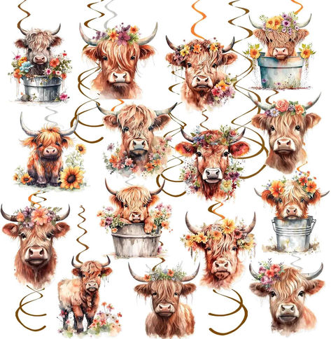 Highland Cow Birthday Party, Party Ceiling Decor, Cow Party Decorations, Highland Cow Party, Highland Cow Birthday, Cow Birthday Party, Cow Birthday Parties, Cow Baby Showers, Farm Animal Party