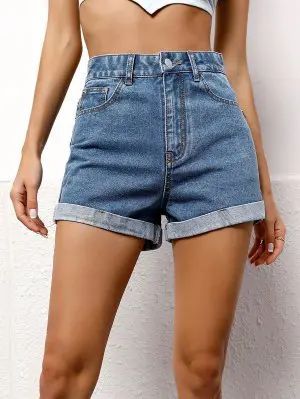 $22.99 USD Jean Shorts Women, Velvet Dress Long, Summer Shorts Denim, Casual Kimono, Women Bottoms, Cuffed Denim Shorts, Collared Shirt Dress, Summer Denim, Jeans For Short Women