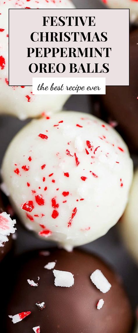 Image for Festive Christmas Peppermint Oreo Balls Peppermint Oreo Cookie Balls, Sally’s Baking Oreo Balls, Christmas Cookies Oreo Balls, Peppermint Oreo Truffles Recipe, Peppermint Oreo Balls Recipe, No Bake Peppermint Snowballs, Oreo Peppermint Balls, Candy Cane Oreo Balls, Oreo Balls For Christmas