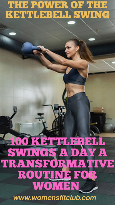 Guide to the benefits of doing 100 kettlebell swings a day for women, featuring tips on proper form and technique. The post highlights how this full-body exercise targets the core, glutes, hamstrings, and shoulders, helping to build strength, improve cardiovascular fitness, and burn fat with a quick, effective daily routine. Different Kettlebell Swings, Kettlebell For Glutes, Kettlebell Strength Workout, Kettlebell Challenge 30 Day Beginner, 100 Kettlebell Swings A Day Results, Kettlebell Swings Before And After, Kettle Ball Core Workout, Kettlebell Exercises Full Body Strength, Glute Kettlebell Workout