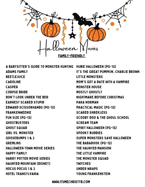 favorite halloween family-friendly & horror movies Halloween Movie Watch List, Spooky Buddies, Halloween Town Movie, Classic Halloween Movies, Halloween Movies To Watch, The Babadook, Outdoor Movie Night, Ghoul School, Monster Hunt