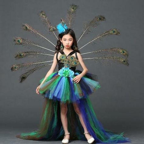 Peacock Flower Girl Party Costume Role Play Theatre Tutu Long Trail Kids Dress | eBay Peacock Tutu, Peacock Costume, Girls Ball Gown, Black Halloween Dress, Peacock Dress, Fancy Dress Outfits, Princess Cosplay, Fancy Dress For Kids, Film Tv