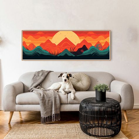 Long Canvas Painting Ideas, Minimalist Mountain, Horizontal Painting, Long Painting, Horizontal Wall Art, Diy Wall Art Decor, Mountain Wall Art, Flower Art Painting, Art Inspiration Painting