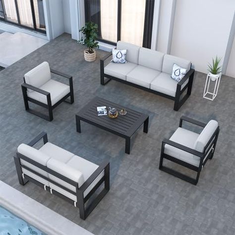 Outdoor Patio Sectional, Aluminum Patio Furniture, Aluminum Patio, Patio Sectional, Patio Furniture Sets, Furniture Set, Minimalist Aesthetic, Modern Outdoor, Sofa Set