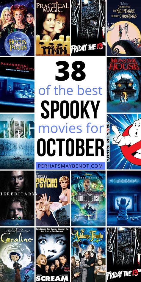 Scary Halloween Movies List, List Of Halloween Movies To Watch, Cute Halloween Movies, Spooky Season Movie List, October Movie List, Halloween Watch List, Non Scary Halloween Movies, List Of Halloween Movies, Halloween Movies Scary