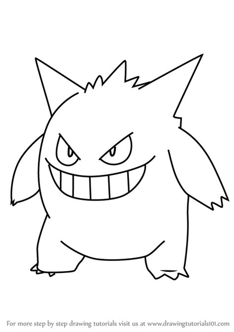 Learn How to Draw Gengar from Pokemon GO (Pokemon GO) Step by Step : Drawing Tutorials Gangar Drawings, Gengar Pokemon Drawing, How To Draw Gengar, Gengar Coloring Page, How To Draw A Pokemon, Gengar Outline, Pokemon Drawing Ideas, Pokemon Characters Drawings, Pokemon Pictures To Draw