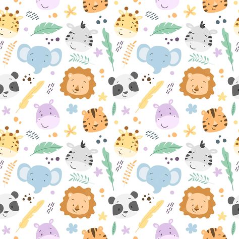 Baby Prints Pattern Design, Baby Safari Nursery, Reef Pattern, Baby Fair, Giraffe Safari, Safari Pattern, Digital Paper Free, Nursery Patterns, Tropical Animals