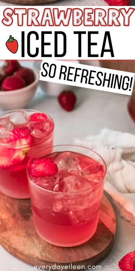 Fruity Iced Tea Recipes, Strawberry Iced Tea Recipe, Strawberry Tea Recipe, Strawberry Ice Tea, Easy Iced Tea Recipes, Cold Tea Recipes, Ice Tea Recipe, Strawberry Iced Tea, Fruit Tea Recipes