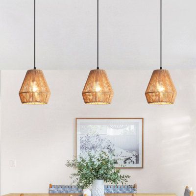 3 Pack Woven Pendant Light Fixtures, 7.28" Rattan Pendant Lights Farmhouse Basket Light Fixture Adjustable Boho Hanging Lamp for Kitchen Island Bedroom Dining Room Foyer Hallway | Bay Isle Home™ Boleyn 1 - Light Rattan Single Pendant in Black / Brown | 7.87 H x 7.28 W in | Wayfair Kitchen With Rattan Pendants, Hanging Pendant Light Over Kitchen Sink, Pendant Lights Over Kitchen Island Boho, Island Pendant Lights Kitchen Farmhouse, Wooden Pendant Lights, Basket Lights Hanging, Woven Pendant Lights Over Kitchen Island, Rattan Kitchen Pendants, Modern Boho Light Fixtures