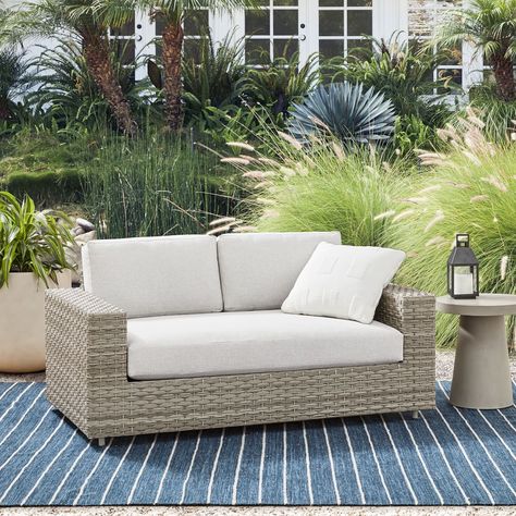 Urban Outdoor Loveseat (64") | West Elm Coastal Sofa, Small Lounge Chairs, Modern Outdoor Sofas, Small Lounge, Pedestal Coffee Table, Cozy Couch, Outdoor Loveseat, Outdoor Daybed, Daybed Sofa