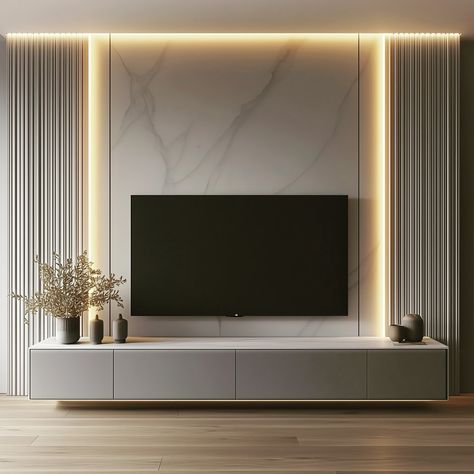 35 TV Wall Design Ideas for a Modern Luxury Living Room - Transform Your Space with Style - placeideal.com Living Room Interior Design Tv Wall, Tv Wall Decor Contemporary, Modern Luxury Small Living Room, Marble Wood Tv Wall, 85 Inch Tv Wall Design, Tv Wall Design With Speakers, Tv Unit Marble Design Modern, Television Wall Design, Small Living Room Modern Design