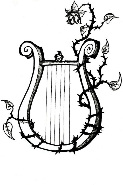 Lyre Tattoo Orpheus, Eurydice And Orpheus Tattoo, Apollo Tattoo Symbols, Orpheus Lyre, Eurydice Tattoo, Lyre Drawing, Orpheus Tattoo, Orpheus And Eurydice Tattoo, Lyre Aesthetic