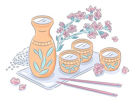 Botella de sake con tazas vector gratuit... | Free Vector #Freepik #freevector #flor #mano #dibujados-mano #beber Photo Japon, Sake Bottle, Album Photo, Sake, Art Inspo, Photo Album, Graphic Resources, Vector Free, Doodles