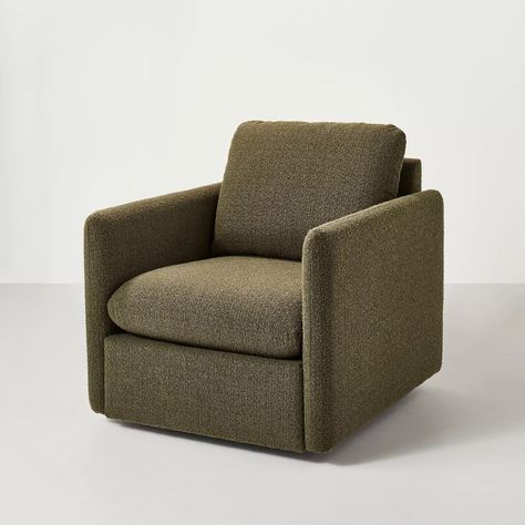 Boucle Upholstered Swivel Arm Chair - Olive Green - Hearth & Hand™ With Magnolia: Plywood Frame, Polyurethane Foam : Target Magnolia Furniture, Swivel Arm Chair, Pedestal Coffee Table, Arm Chair Styles, Hearth & Hand With Magnolia, Classic Armchair, Swivel Glider, Hearth And Hand, Living Room Furniture Chairs