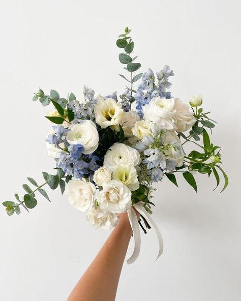 Something Blue Wedding Bouquet, Blue Bride Flower Bouquet, Bridal Bouquet With Blue Flowers, Navy Wedding Florals, Light Blue Bouquet Wedding, Wedding Flowers Blues, Bride Bouquets Blue And White, White And Blue Theme Wedding, Blue Florals For Wedding