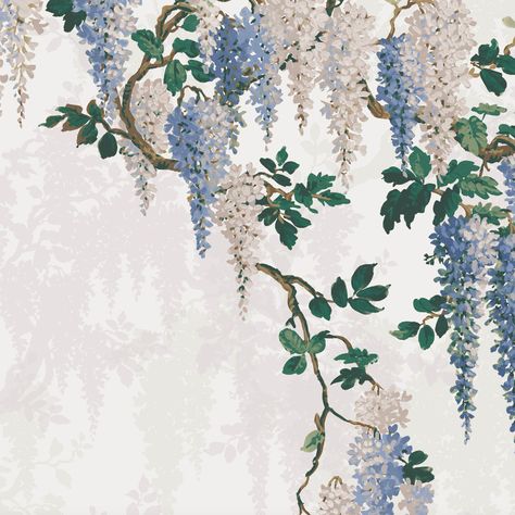 The unlikely Bridgerton interior trends making a comeback | Real Homes Blue Wisteria, Wisteria Design, Lancashire England, Wallpaper Uk, Vintage Floral Design, Room Walls, Fashion Project, Cornflower Blue, Wallpaper Samples